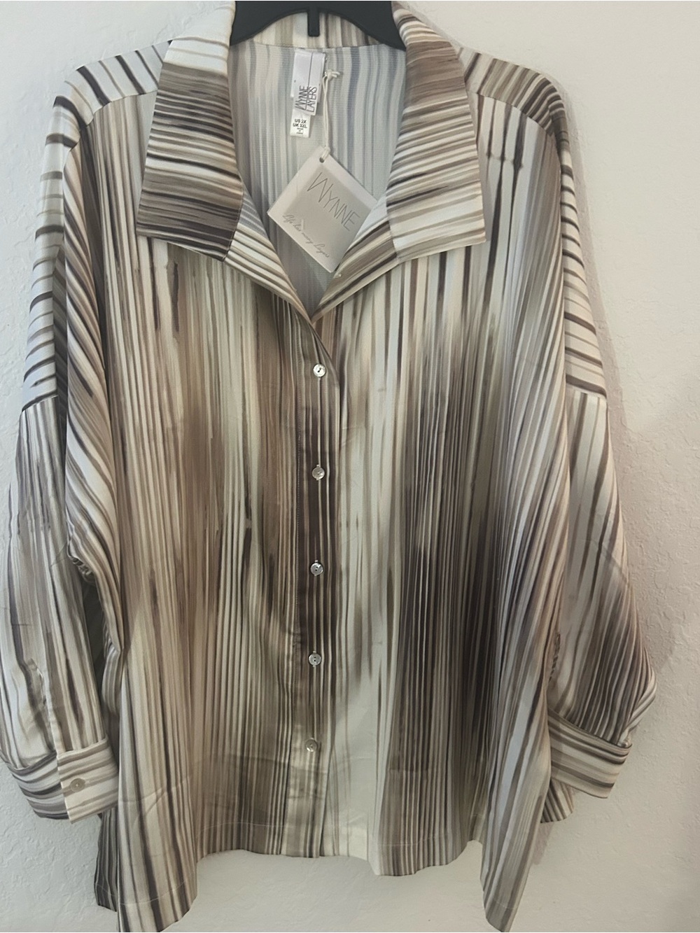 Wayne Cooper Women's Striped Button-Down Blouse in Brown and Cream